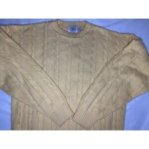 Vintage Cape Isle Knitters Sweater Men's XL Yellow Cable Knit Made in USA